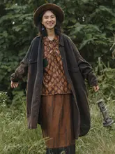 南山草木染と植物染の塩黒ダブルレイヤーリネンコットンコート【ロングシャツ・ナチュラルスタイル】