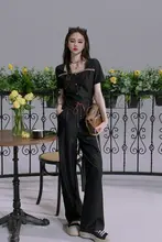 デザインのウエスト調整可能なオールインワンロングパンツ【春夏用・カジュアルスタイル】