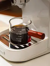 モダンなコーヒーカップ【ガラス製・メジャーカップ・エスプレッソ用・木製ハンドル付き】