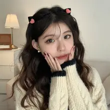 フェルト製ハート猫耳ミニヘアクリップ【プリンセススタイル・小型】