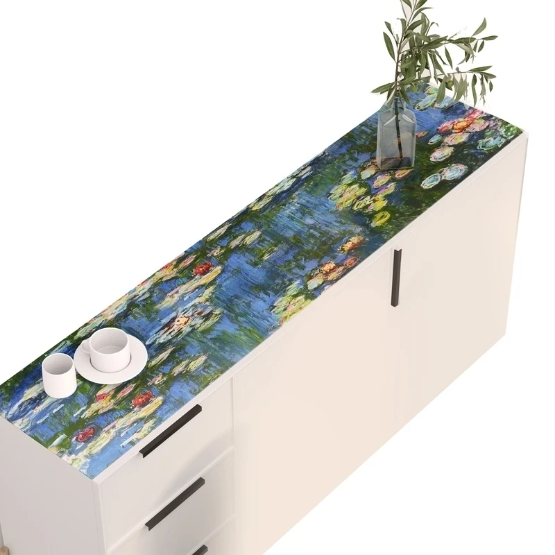 モネ風デザイン レザーテーブルマット：高級油絵柄のPVC製クロスの実用性と設置ガイド