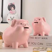 陶器製のブタ型貯金箱【大容量・子供用・男女兼用】
