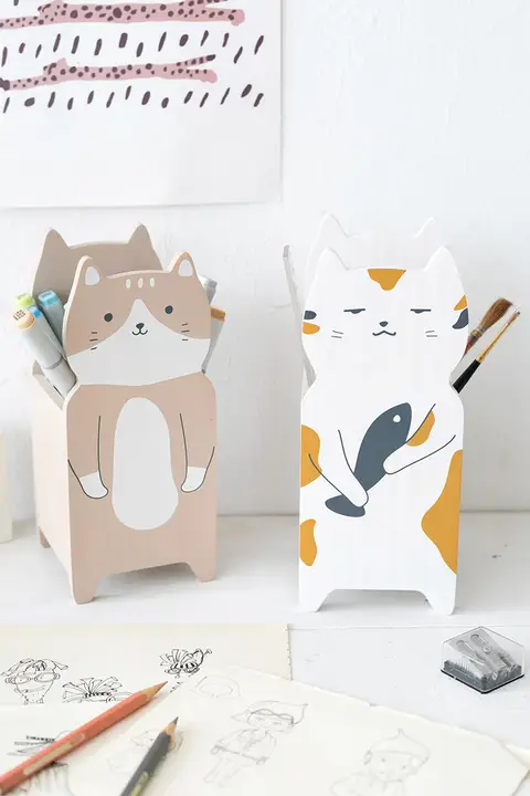 猫デザインのかわいいペンスタンド【おしゃれな収納ボックス・子供部屋やオフィスに最適】