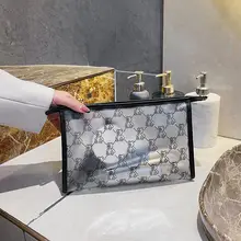 携帯用防水透明化粧ポーチ【シンプルな長方形・くまのキャラクター・大容量】