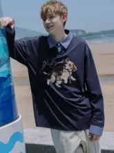 可愛いビグル犬チェック柄 カップル用長袖Tシャツ【男女兼用・トレンドデザイン】【セットアップ対応】
