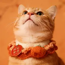 ペット用 猫用手編みスカーフ【防寒・新年デザイン・おしゃれな装飾用】