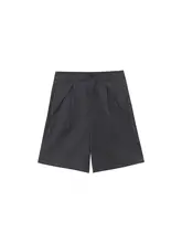 グレーのスーツショートパンツ【夏用・薄手・ワイドレッグ・フィット】（セットアップ対応）