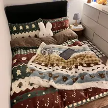 フェルアイランドクリスマスシリーズ 四点セット【ミラード風・ミルクフランネル・ベッドシーツ・掛け布団カバー・寮用】（セットアップ対応）