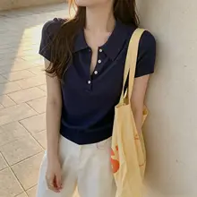 上品なPoloカラーの短袖ニットトップス【女性用・夏に最適・カジュアルデザイン】