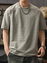 ビンテージストライプのラウンドネック半袖Tシャツ【メンズ・ゆったりシルエット・カジュアルスタイル】