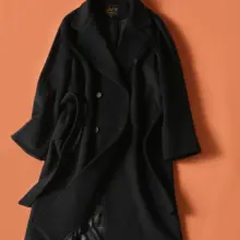 羊毛混紡ビジネスローブコート【ダブルブレスト・長袖・翻領】