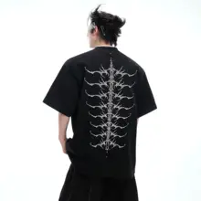 半袖Tシャツ メンズ ヘビーオンス スネークアイ 背骨刺繍 リベット ハリのある 無地 ストリート カジュアル 「ArguECulturE」