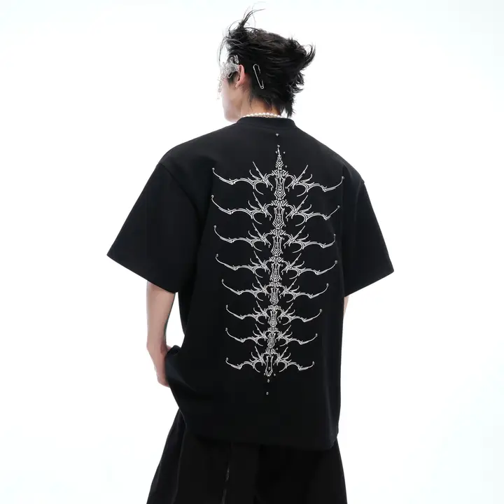 半袖Tシャツ メンズ ヘビーオンス スネークアイ 背骨刺繍 リベット ハリのある 無地 ストリート カジュアル 「ArguECulturE」