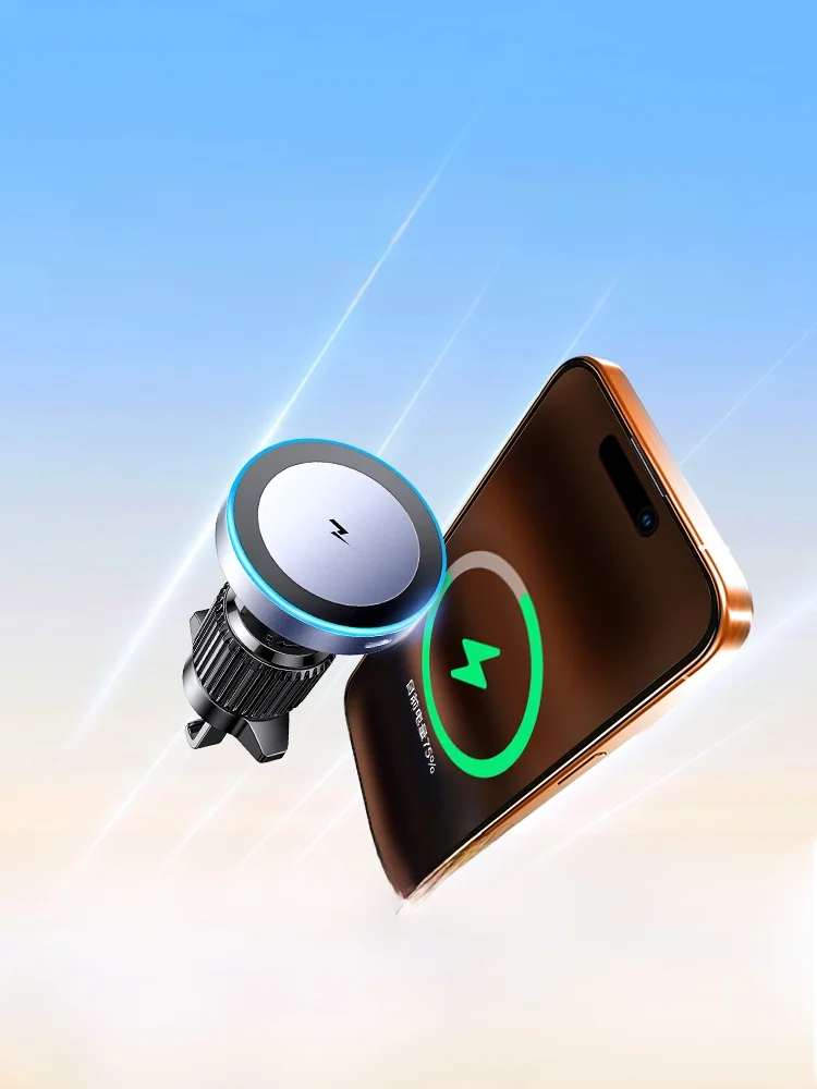車載マグネットワイヤレス充電器：スマートフォンの無線充電とエアコン口取り付けを実現