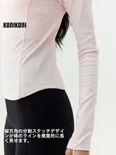 KoniKoni 長袖Tシャツ レディース リブ編み ストレッチ タイト 快適 フィットネス ランニング インナー「KoniKoni」