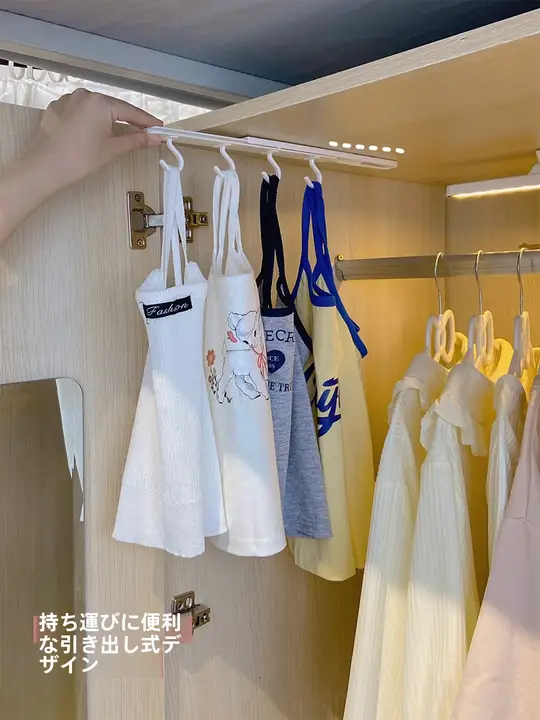 静音スライド式クローゼット吊り下げラック【穴あけ不要・収納バスケット・引き出し式】