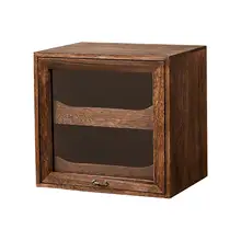 天然木製 茶具収納キャビネット【防塵・ディスプレイ用・抽斗付き】