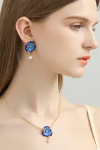 青いポピーの花モチーフのリング、ネックレス、ブレスレット、イヤリング【母の日ギフト】（セットアップ対応）