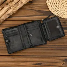 オイルワックス牛革 メンズショートレザー財布【手作り・三つ折り・個性的デザイン】