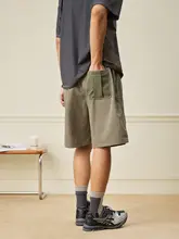 レトロカラーのワークスタイルショートパンツ【フィット・抽綱デザイン・五分丈】（セットアップ対応）