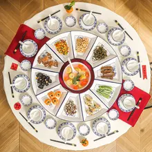 青花瓷の家庭用プレートセット【陶器製・丸テーブル用・祝い料理に最適】（セットアップ対応）