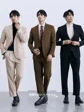ビジネスマン用 パリボタン付き カジュアルパンツ【ブラウン・中腰・ロング丈】