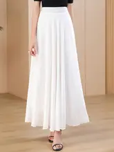 華やかな印象の白色シフォン半身スカート【Aライン・高腰・大きめの裾・中丈】