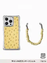 柔らかなイエローの花柄iPhone用ケース【ストラップ付き・斜め掛け対応・レザー製・四隅開孔】