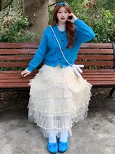 米杏色レースのハイウエストAラインスカート【春用・フレアデザイン・極上の柔らかさ】（セットアップ対応）