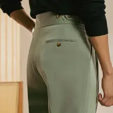 春夏用チェック柄ストレートパンツ【高ウエスト・ドレープ・カジュアル】（セットアップ対応）