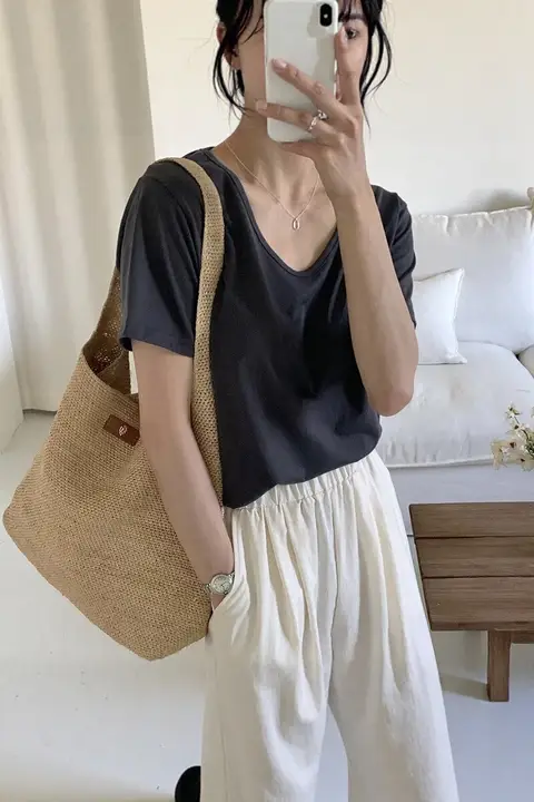 天然ラフィア製 ショルダー草編みバッグ【手編み・大容量・トートバッグ】
