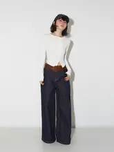 デニムパンツ レディース ダークカラー ストレート ワイド ルーズ フルレングス 春秋「April20th」