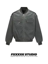 オリジナル ワークジャケット メンズ チェック柄 スタンドカラー 大型ポケット ウォッシュ加工 ヴィンテージ アメリカン風 ストリート 秋 冬「FXK」