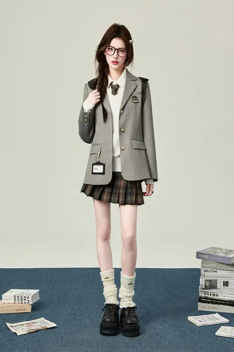 オリジナルピンクJK制服【学院風・三粒ボタン・女子用】（セットアップ対応）