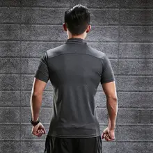 メンズ夏用ショートスリーブランニングTシャツ【伸縮性・速乾・立ち襟・バスケットボールトレーニング用】