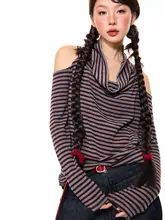 アメリカンスタイルのホットガールワンピースショルダー長袖Tシャツ女性用