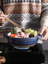 高温耐性 手描き土製陶器炊飯鍋【和風・煮込み料理用・レトロデザイン】