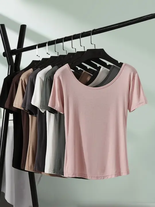 極上の柔らかさの大きなラウンドネック薄手Tシャツ【女性用・ショート丈・美背・黒色・白色】