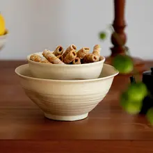 マットクリーム風の中華スタイル家庭用サラダボウル【個性的なデザイン・手捏ぎスープボウル】