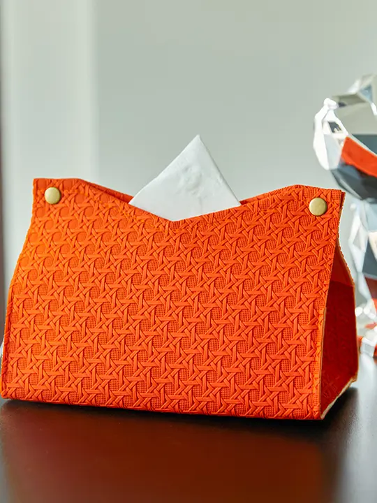 おしゃれなデザインのウィービングレザー製ティッシュボックス【収納用・リビング・ナプキンホルダー】