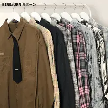 ユニセックス ビンテージ風 長袖シャツ【カジュアルデザイン・タイ付き・秋用】