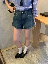 ハイウエストデニムショートパンツ【韓国風・レトロデザイン・春夏用】（セットアップ対応）