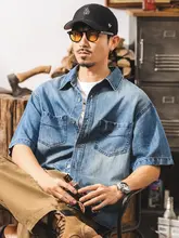 リネン調デニムシャツ【メンズ・夏用・ゆったりシルエット・半袖・アメリカンヴィンテージスタイル】