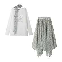 春夏にぴったり！ブルーチェックのスカートとトップスのコーディネート【学院風・二重構造】（セットアップ対応）