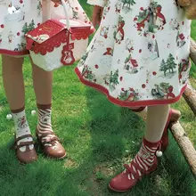 編み込みPUバスケットバッグ【童話風・小紅帽シリーズ】と装飾シューズ（セットアップ対応）