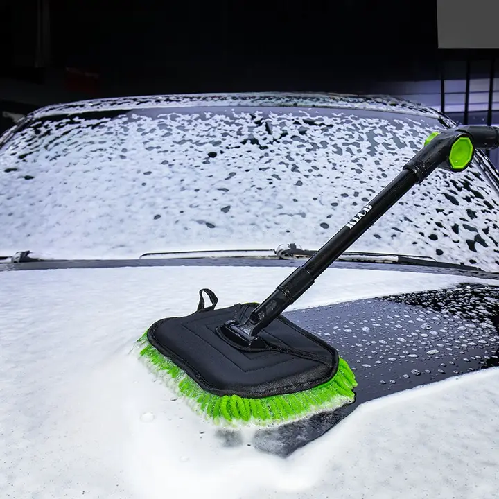洗車用モップ【雪ニール製・180度曲がるアーム・車に優しいソフト毛】