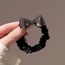 リボン付きダイヤモンド装飾ヘアゴム【高弾力・おしゃれなポニーテール用】