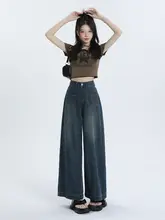 小柄向け ワイドレッグパンツ【春用・デニム・ハイウエスト・スリムストレート】
