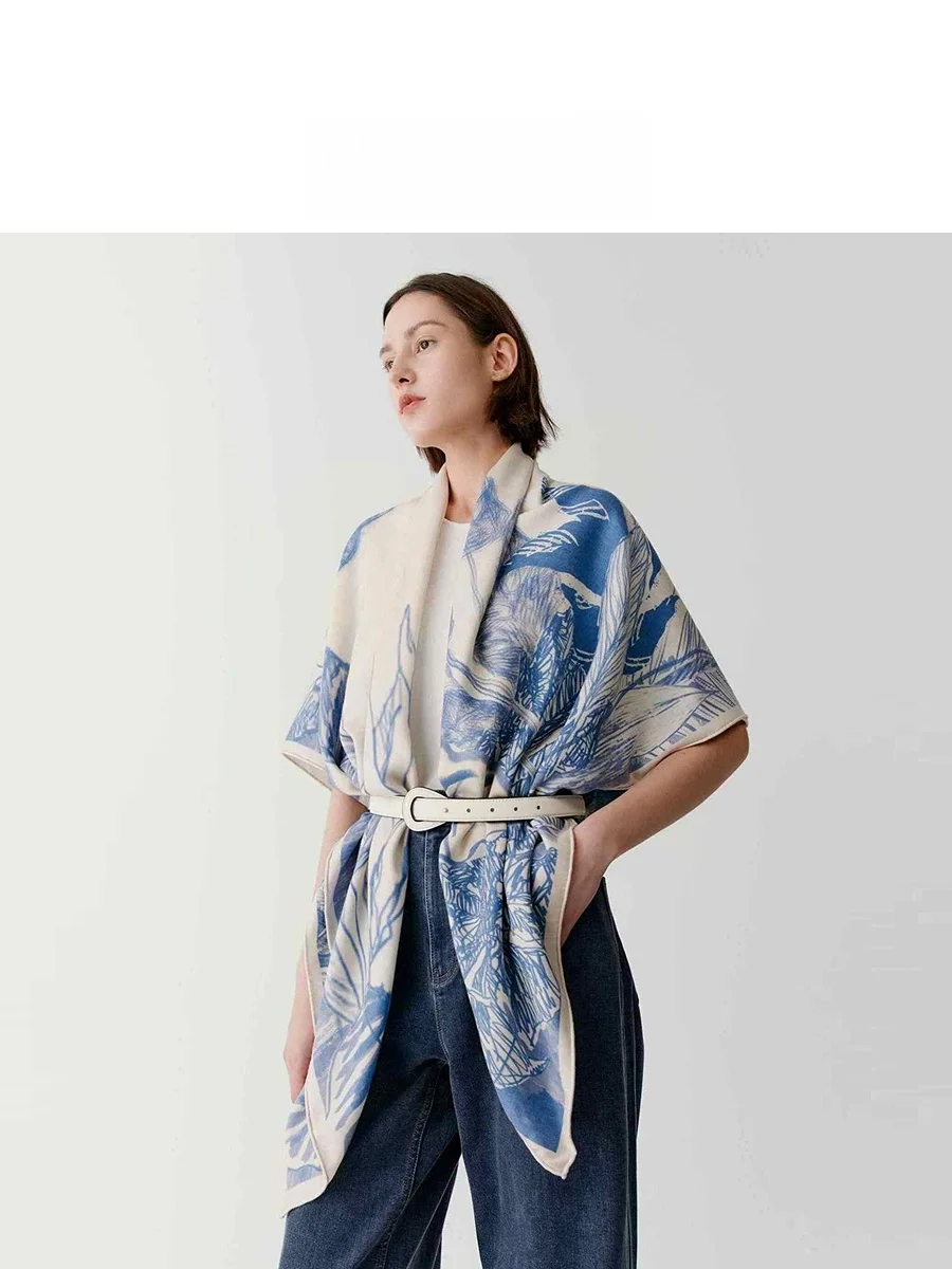 春季用シルクカシミヤ印花ストール：軽やかで保温性の高い女性用ファッションアイテム