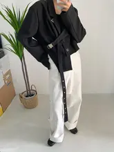 スーツジャケット ゆったりとした 不規則デザイン 2本のリボン 男女兼用 ドレープ感